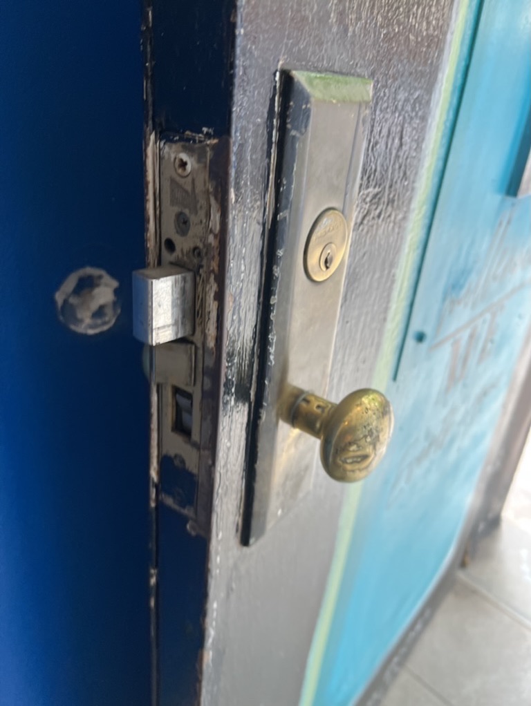 Related views of entry door hardware and frame work