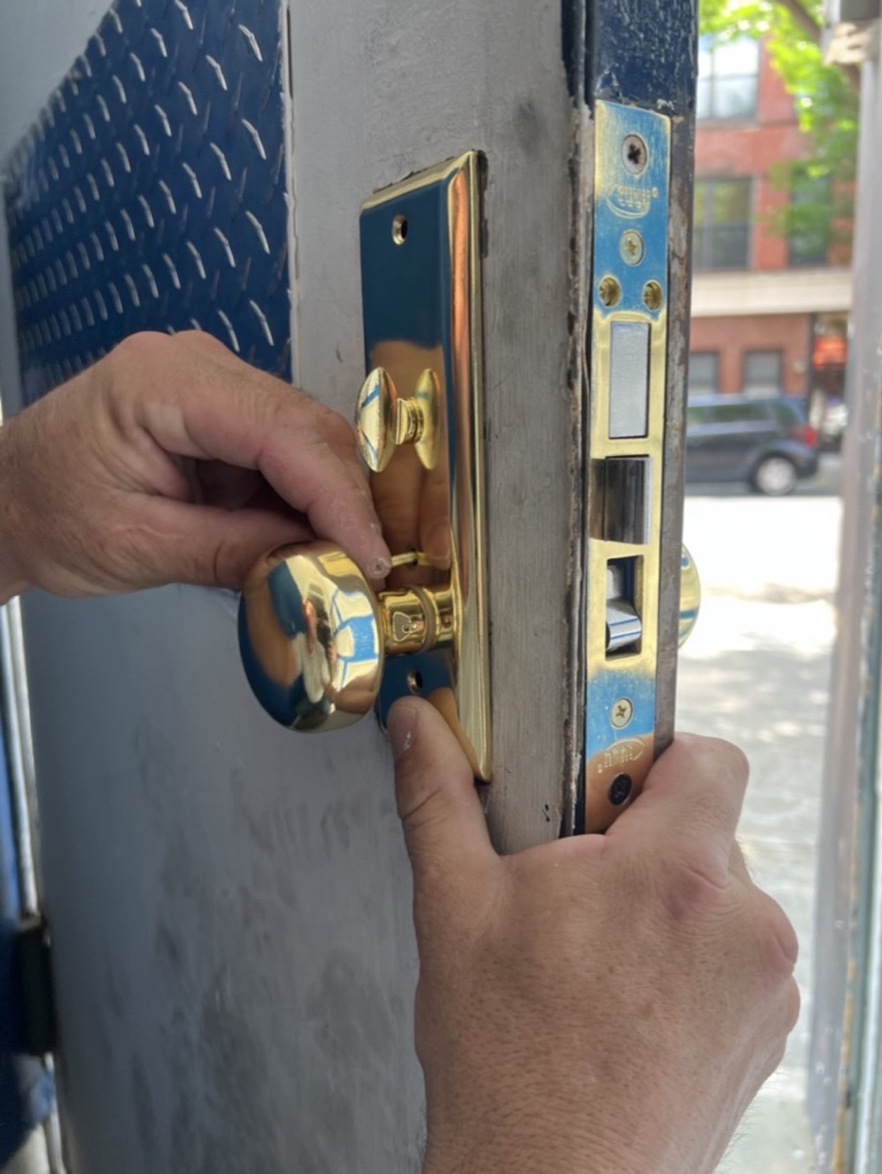 Entry door hardware repair — Doors & trim project photo
