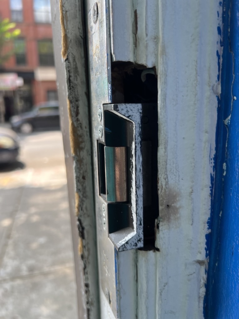 Related views of entry door hardware and frame work