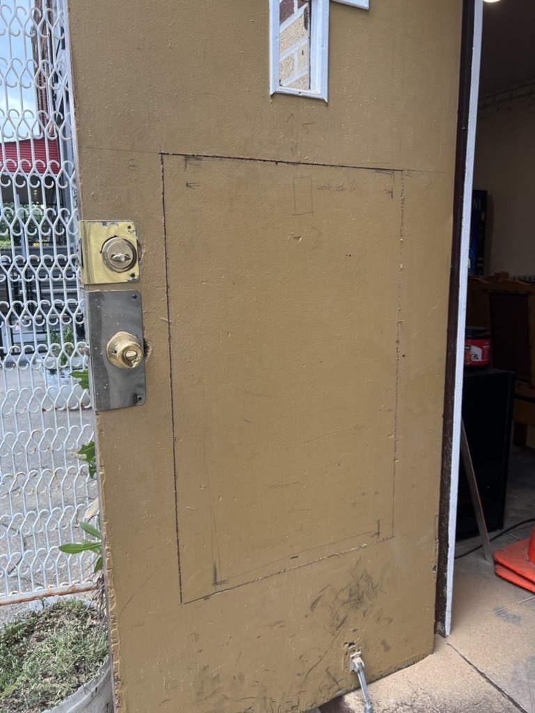Related views of an entry door restoration project