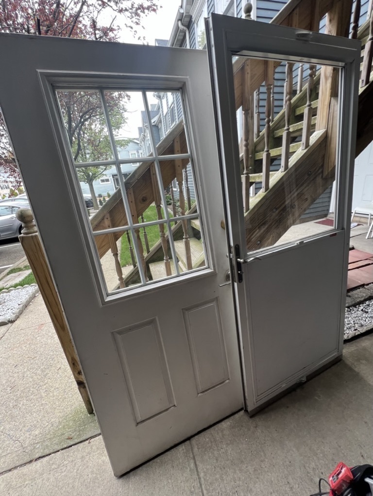 Related views of tile flooring at an entry