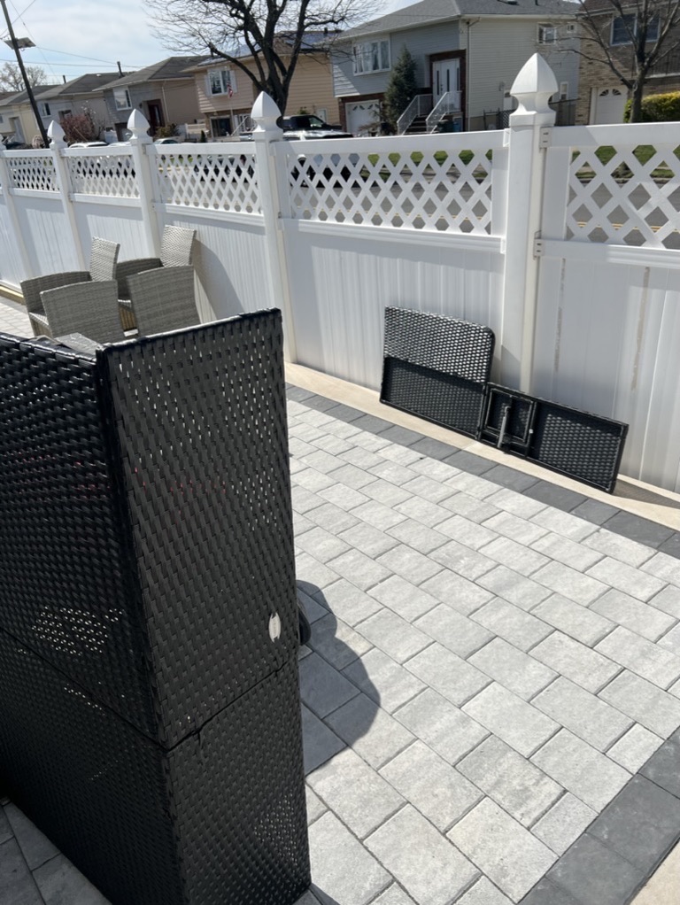 Related views of outdoor furniture components being assembled
