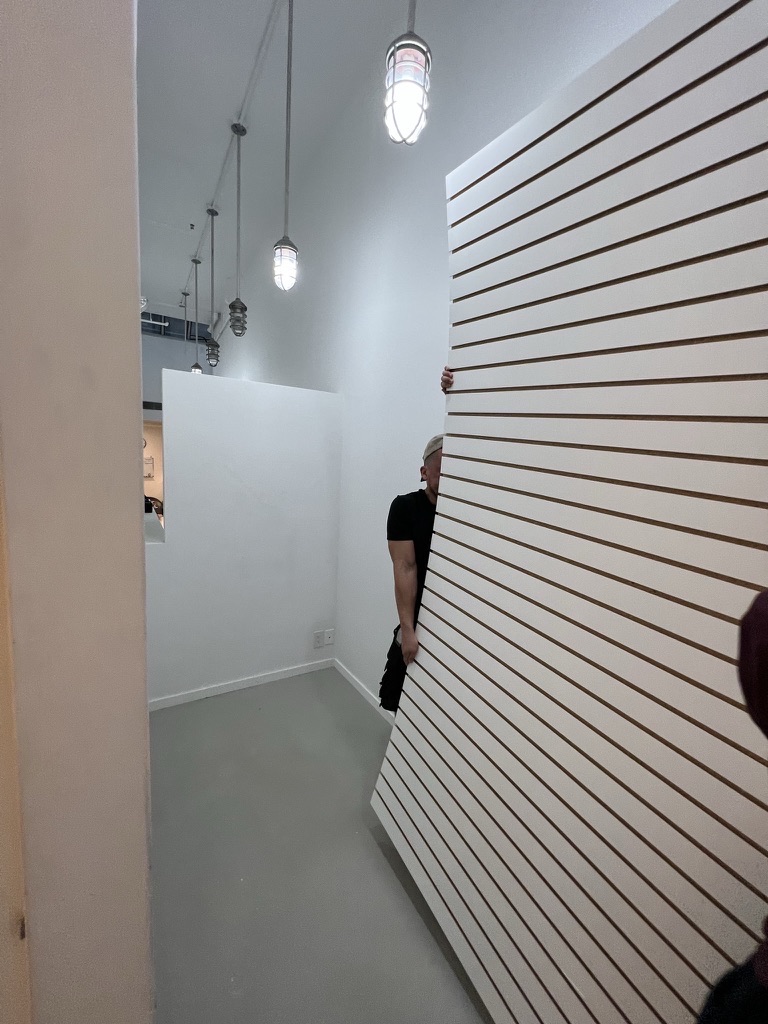 Related views of a slat wall feature