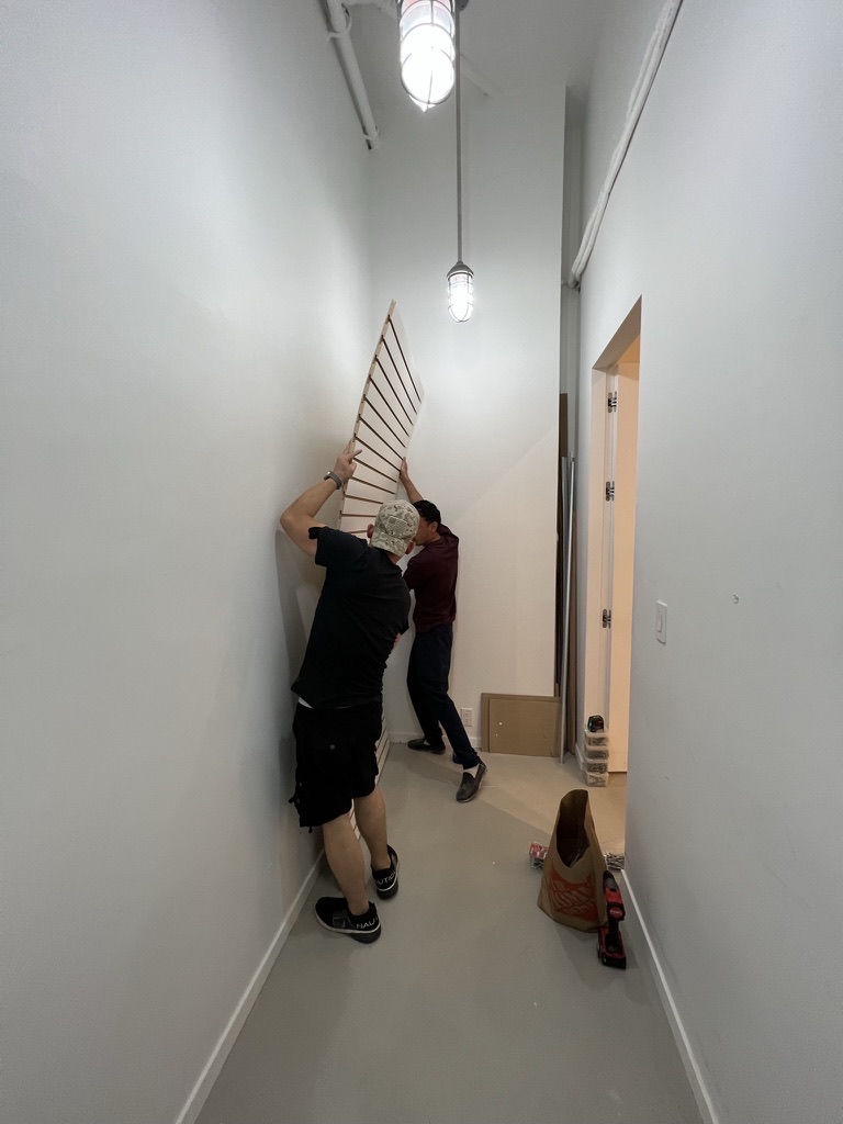 Related views of a slat wall feature