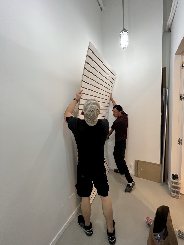 Related views of a slat wall feature