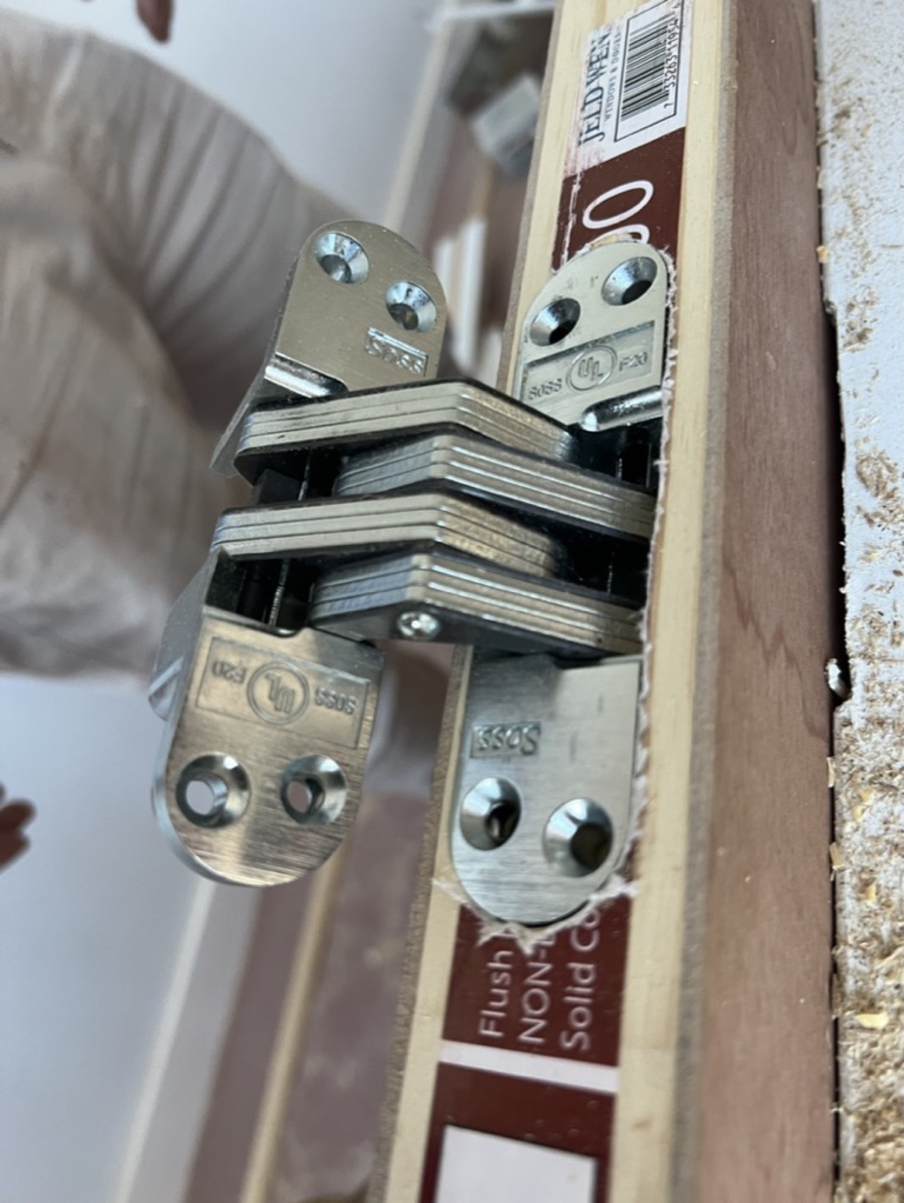 Concealed hinge fitting for custom millwork — Doors & trim project photo